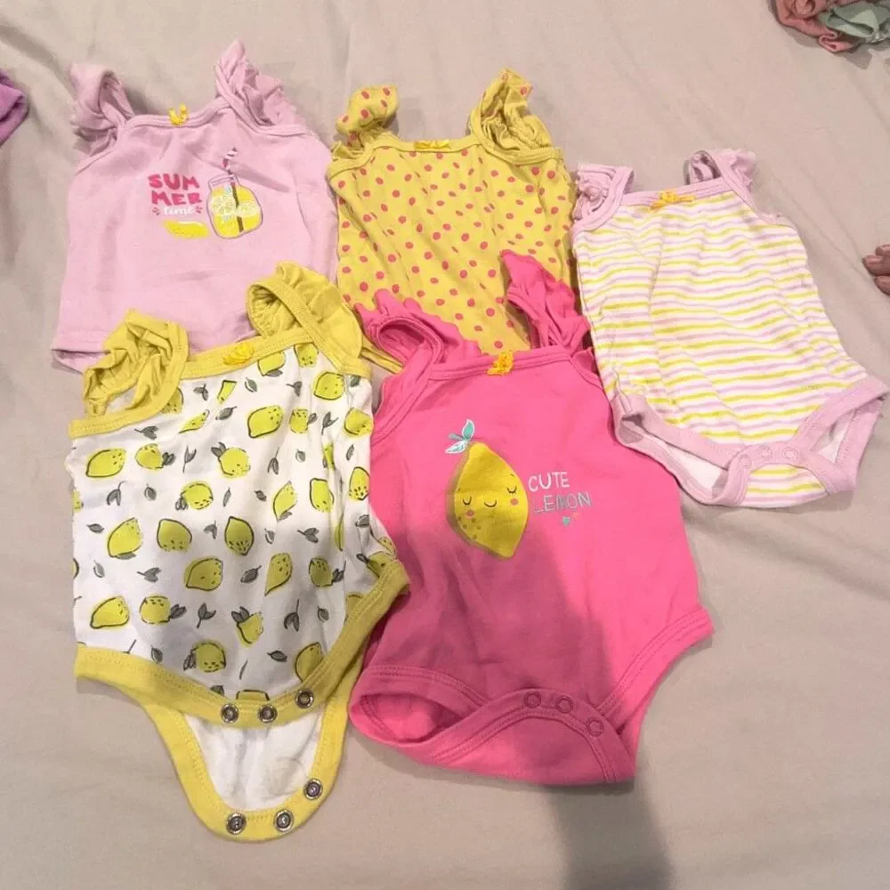 5 pc Baby Girl Sleeveless Onesies Newborn/0-3m